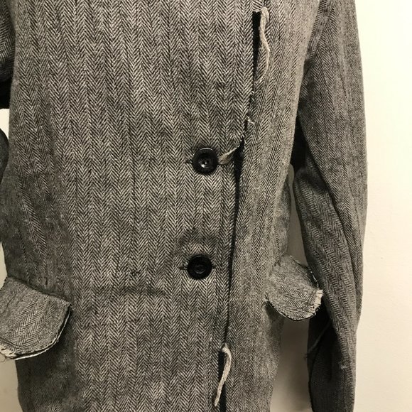 Yo! Japan black wool herringbone fray edge blazer jacket 10 - Picture 4 of 14